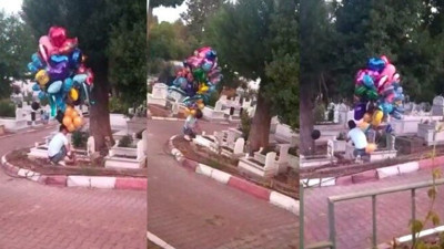 Baloncunun çocuk mezarlarına balon bağlaması yürek burktu