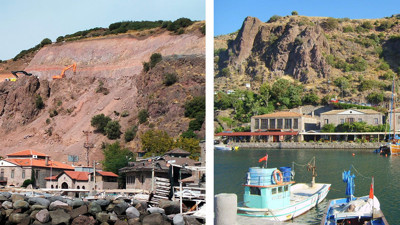 Kayaların düşmesini engellemek için yapılan çalışmada Behramkale Assos bu hale getirildi