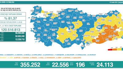 Virüste vaka sayısı 22 bin 556 oldu