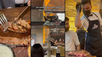 İngiltere'deki yerine İstanbul'daki Nusret'e geldiler daha az parayla hem tatil yaptılar hem yemek yediler