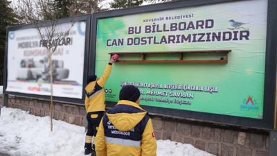 Billboardlara kuşlar için yemlik astılar