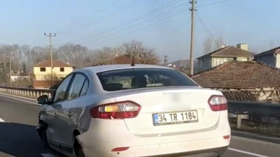 Trafik magandası lastiksiz aracıyla yürekleri ağızlara getirdi