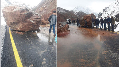 Van’da heyelan! Dev kayalar yolu kapattı…