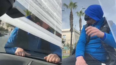 Pes dedirten görüntü! 20 lirayı beğenmedi araç üzerinde 1 kilometre gitti...