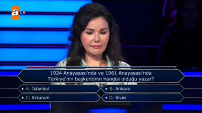 Bu da oldu. Tıp öğrencisi Türkiye'nin başkenti neresi sorusunu bilemedi. Kim Milyoner olmak ister yarışmasında skandal