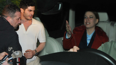 Serenay Sarıkaya ve Burak Deniz 'Şahmeran’ı kutlayıp kaçtı!