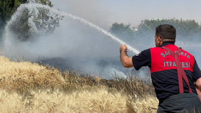 Yüksek gerilim hattı buğday tarlasını küle çevirdi