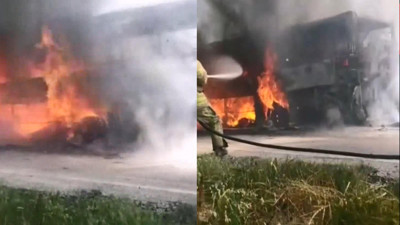 İstanbul'da seyir halindeki otobüs alev alev yandı