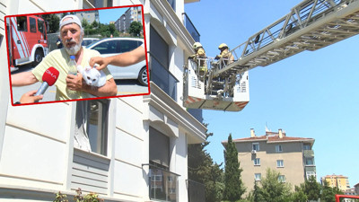 Yangında mahsur kalan kediyi itfaiye kurtardı