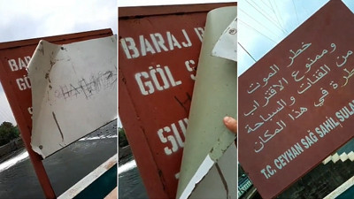 Skandal görüntüler. Arapça tabela asmak için Türkçe tabelanın üstünü kapattılar