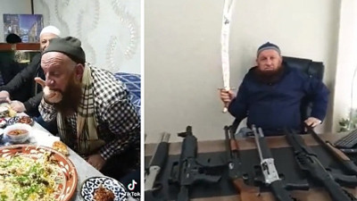 Arap kültüründeki gibi elle yemek yiyen Rizeli başkandan otomatik silahlarla poz