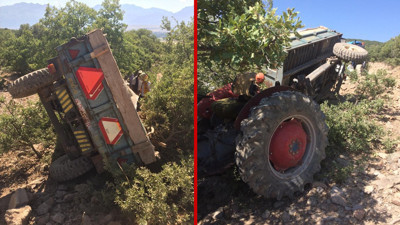 Kontrolden çıkan traktör şarampole devrildi