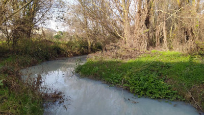 Çatalca’daki Muratbey Deresi’nin rengi kimyasal atıklardan dolayı maviye döndü