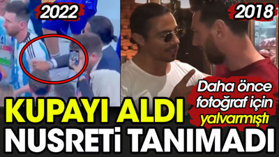 Nusret'le fotoğraf için sıraya giren Messi, kupayı alınca arkasını döndü