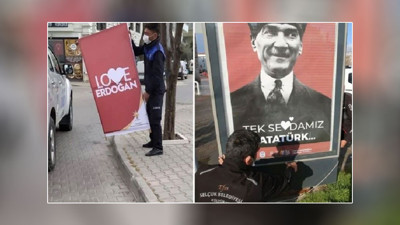 İzinsiz asılan 'Love Erdoğan' afişleri yerine 'Tek Sevdamız Atatürk' afişleri astıran belediye başkanına soruşturma
