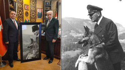 MHP'den skandal Atatürk portresi. Hem de Bahçeli'ye hediye edildi
