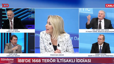 Tv100 stüdyosunda gergin anlar. İYİ Partili Üçok ile Fuat Uğur arasında 'terör' tartışması