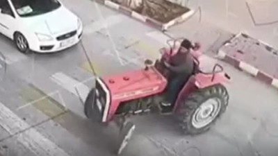 Traktörüyle caddede dirift yaptı