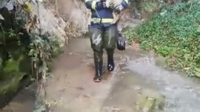 Kanyona düşen yavru köpek itfaiye ekipleri tarafından kurtarıldı