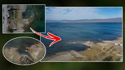 İşte kuraklığın fotoğrafı. İskele karada kaldı bazilika su üstüne çıktı