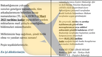 Dışişleri Bakanlığı personeline AFAD’a bağış yap iddiası 'AFAD’a bağış yap, dekontu da gönder'