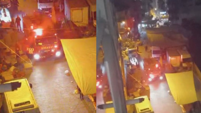 İtfaiye semt pazarından geçemedi. Zor anlar kameralara böyle yansıdı