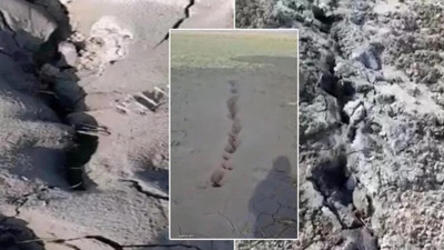 Bu görüntü Elazığ'da çekildi: Palu'da zemin sıvılaşması