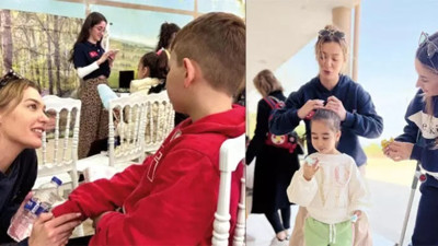 Melisa Döngel depremzede çocuklara moral verdi