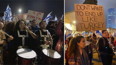 İsrail’de protestocuların açtığı bir pankart: Sonumuz Türkiye gibi olsun istemiyoruz