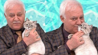 Nihat Hatipoğlu canlı yayına kedisi ile çıktı