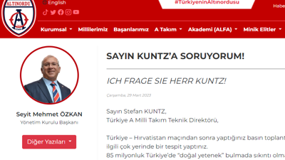 Kuntz'a kulübün resmi sitesinden Almanca ağır eleştiri. Altınordu Başkanı Özkan isyan etti