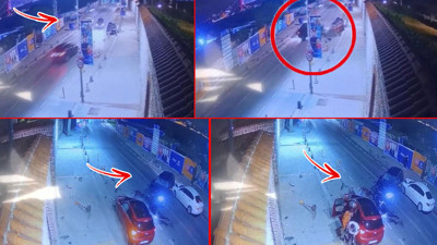 Üsküdar'da hatalı sollama dehşeti. Üç araba kafa kafaya çarpıştı