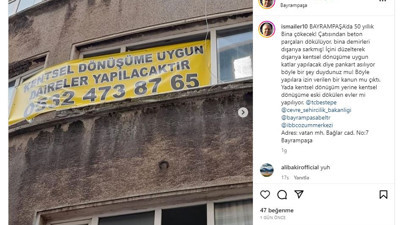 İstanbul'da çökmek üzere olan 50 yıllık binaya asılan pankart pes dedirtti. Kentsel dönüşüm boyut atladı