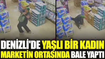 Denizli'de yaşlı bir kadın marketin ortasında bale yaptı