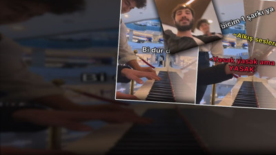 Gençlerin AVM'deki piyano resitali güvenlik engeline takıldı