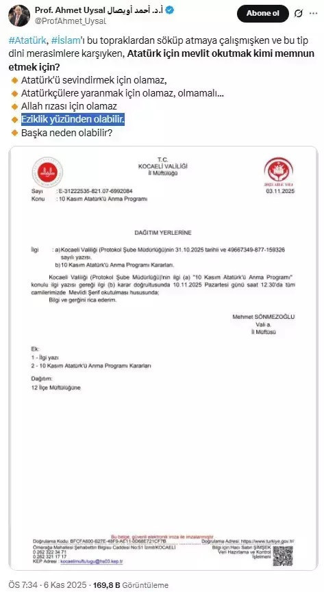 Profesörden skandal ‘Atatürk’ paylaşımı! Tepki gelince hemen sildi… - Resim : 1