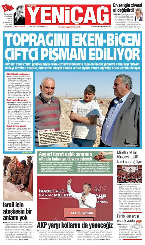 Yeniçağ Gazetesi: Toprağını eken-biçen çiftçi pişman ediliyor! - Resim : 1