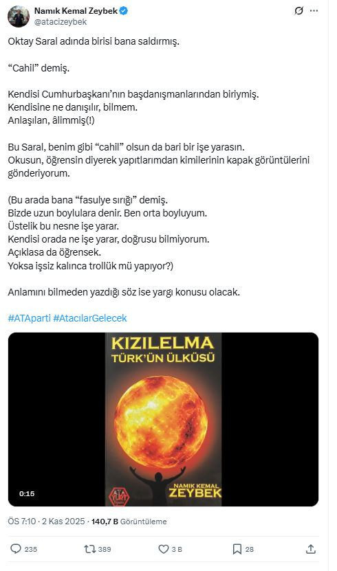 Eski bakan Namık Kemal Zeybek'ten Oktay Saral'a 'KAPAKLI' yanıt! Saray'ın danışmanı hakaret etmişti… - Resim : 1