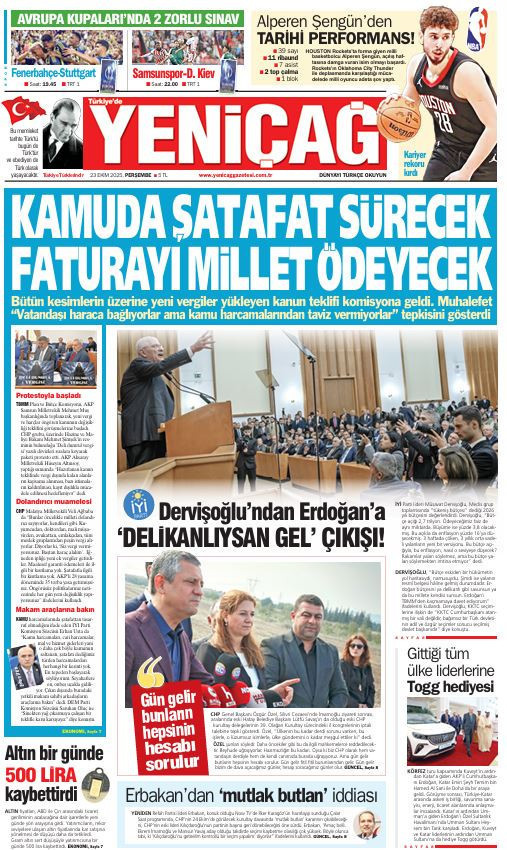 Yeniçağ Gazetesi: Kamuda şatafat sürecek faturayı millet ödeyecek - Resim : 1