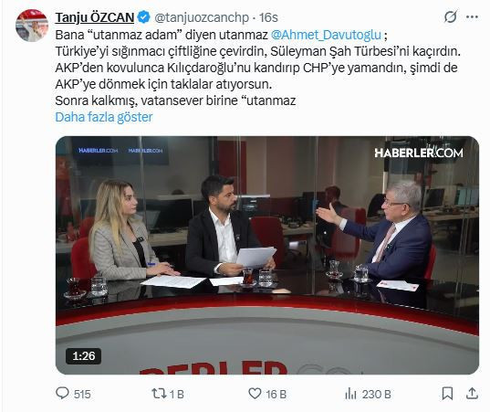 Tanju Özcan’dan Ahmet Davutoğlu’na ağır salvolar: Taklalar atıyorsun - Resim : 1