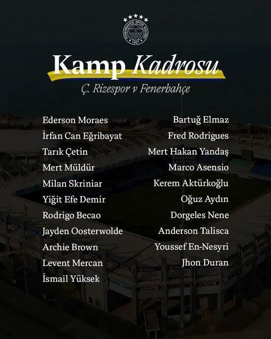 Fenerbahçe Çaykur Rizespor maçı kamp kadrosunu açıkladı! 4 kritik eksik - Resim : 2