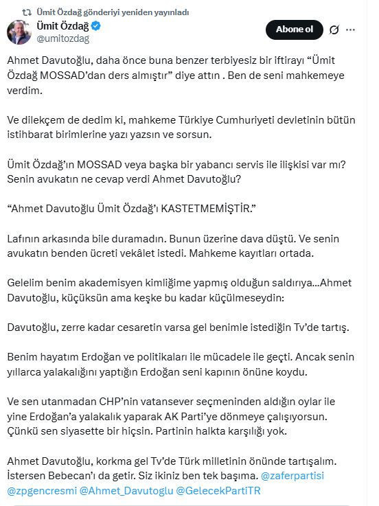 Ümit Özdağ’dan Ahmet Davutoğlu’na: Bebecan’ı da al gel! Günün polemiği... - Resim : 2