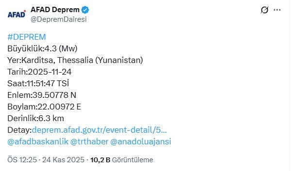 Yunanistan'da deprem (24 Kasım 2025) - Resim : 1