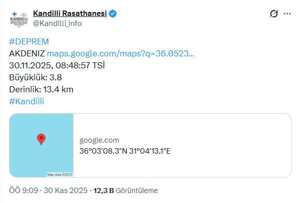 Akdeniz'de deprem (30 Kasım 2025) - Resim : 2