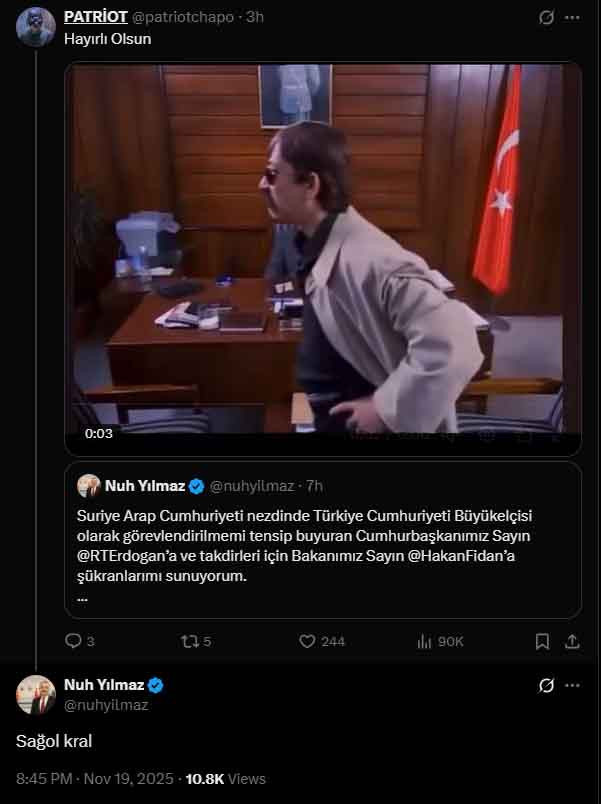 Yeni Şam Büyükelçisi Yılmaz’dan Kurtlar Vadisi göndermesine teşekkür - Resim : 1