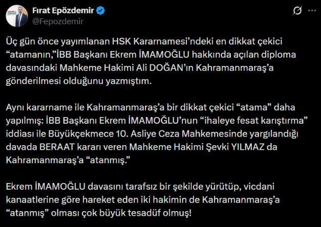 İmamoğlu davasına bakan hakime sürgün iddiası - Resim : 1