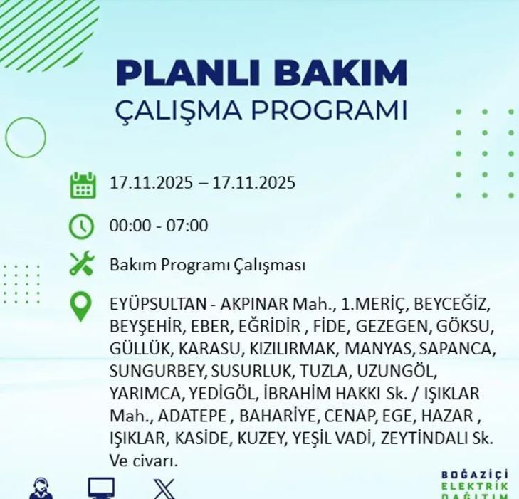 İstanbul'da yaşayanlar dikkat! 9 ilçede elektrikler kesilecek - Resim : 6