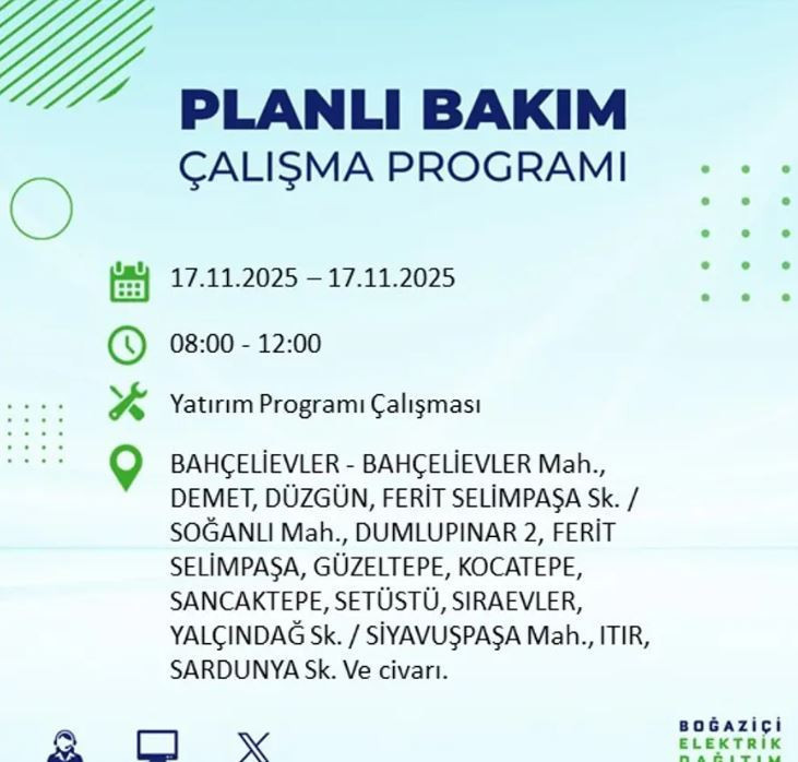 İstanbul'da yaşayanlar dikkat! 9 ilçede elektrikler kesilecek - Resim : 17