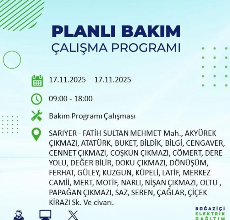 İstanbul'da yaşayanlar dikkat! 9 ilçede elektrikler kesilecek - Resim : 3