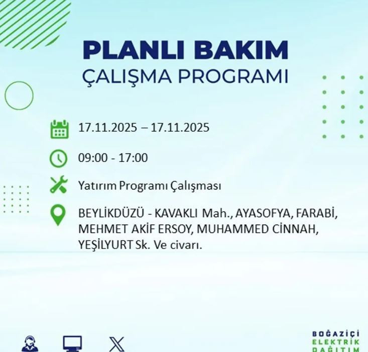 İstanbul'da yaşayanlar dikkat! 9 ilçede elektrikler kesilecek - Resim : 36